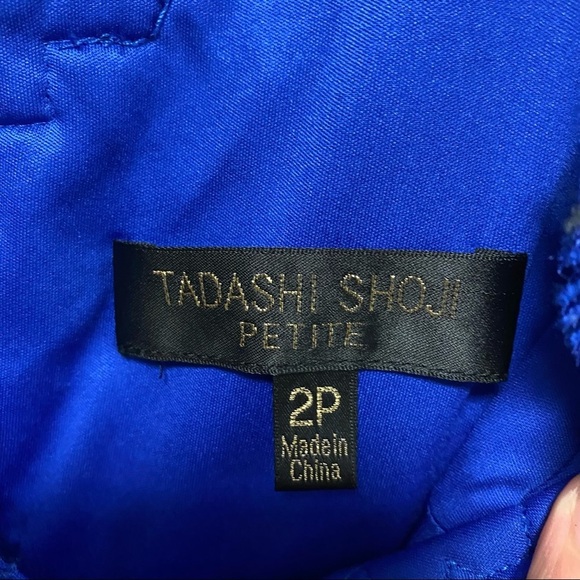 Tadashi Shoji | Embroidered Lace V Neck Sheath Dress In Marina Blue Size 2P - Picture 5 of 11